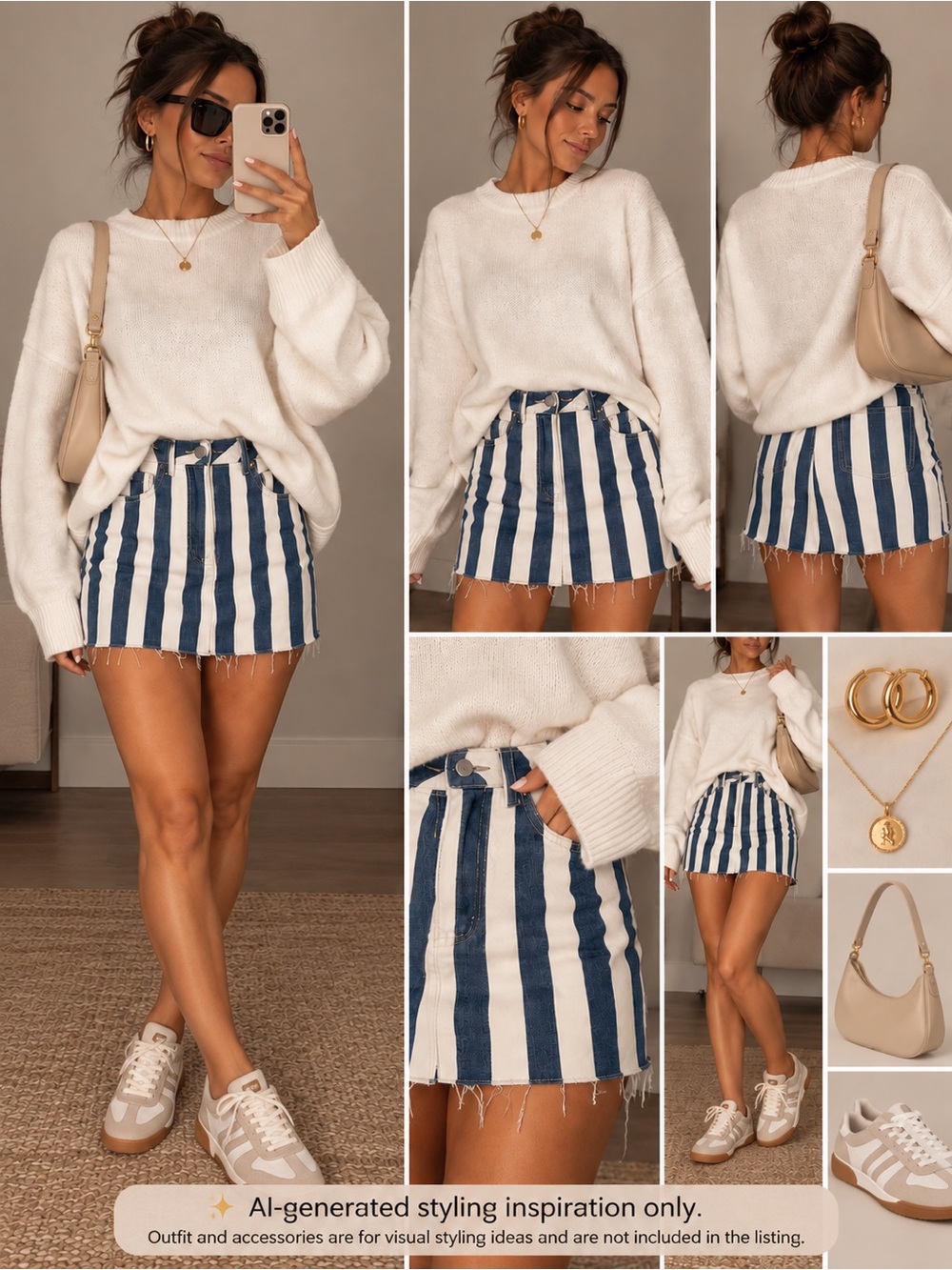 Hollister Ultra High Rise Blue White Striped Denim Mini Skirt Size 3